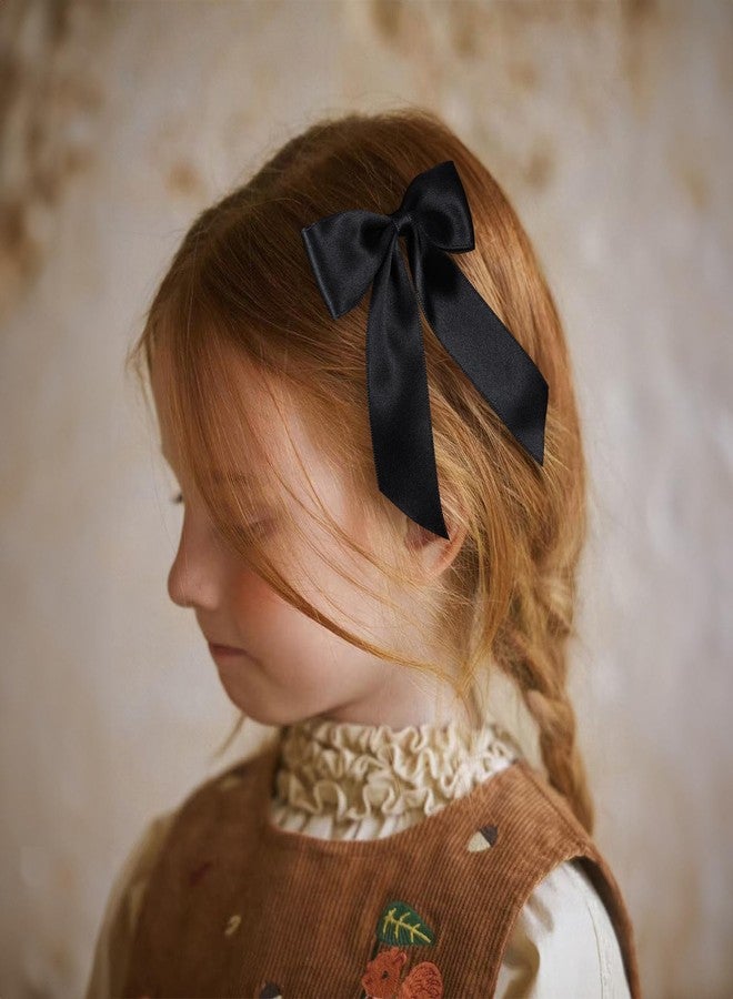 Miroksh 4" Black Silky Satin Ribbon Hair Bow Alligator Clips with Long Tail Cute Ponytail Decor Accessories for Women Halloween Graduation Party Dress New Year Gift - Image 5